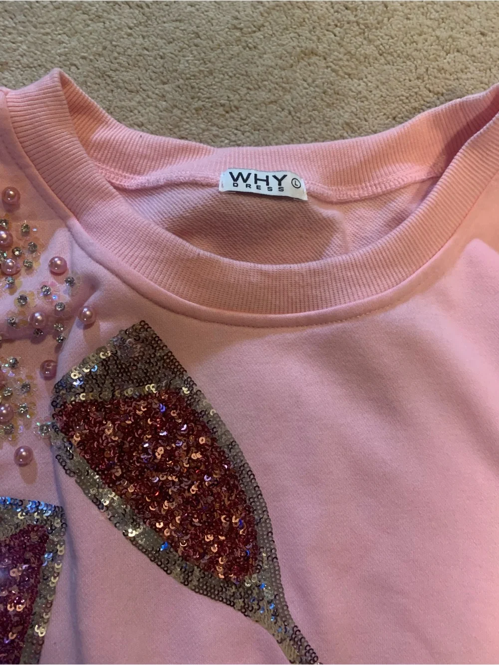 Why Dress Large Pink Champagne Embellished Sweatshirt - Picture 3 of 3